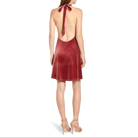 NWT BISHOP & YOUNG Velvet High Neck Mini Dress in Rose Gold - Picture 2 of 12